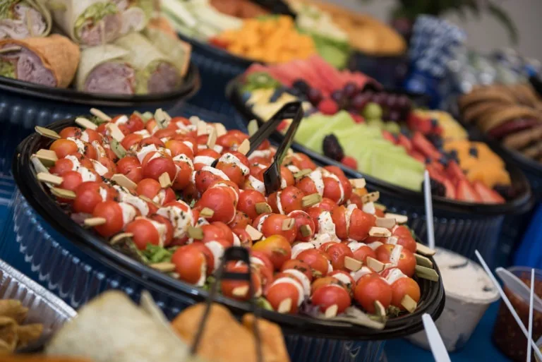 Caprese skewers and fresh appetizer platters from Sherm's office catering menu