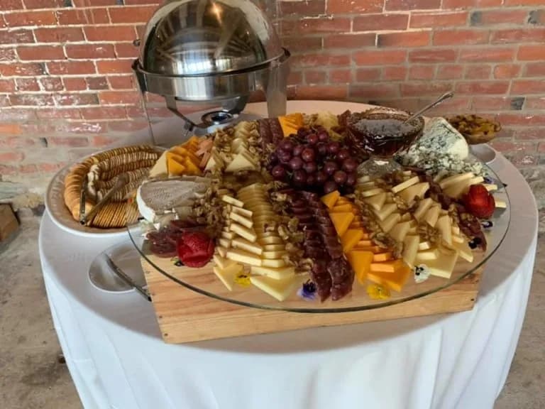 Gourmet cheese and charcuterie display catered by Sherm's Catering