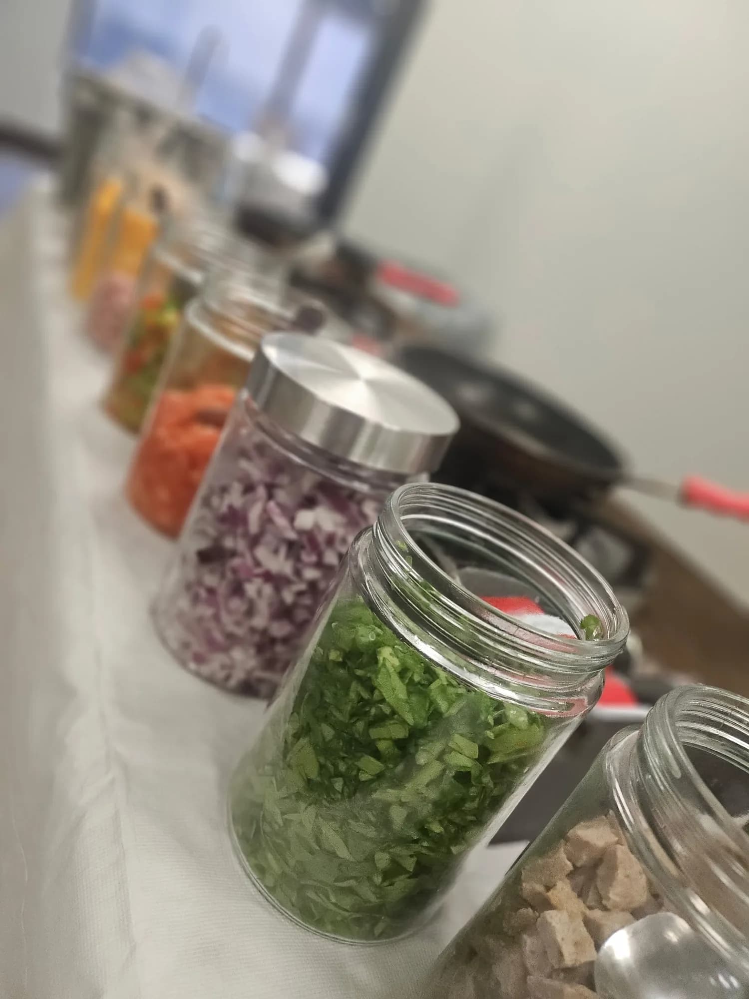Sherm's Catering omelet station with fresh toppings set up for an office breakfast